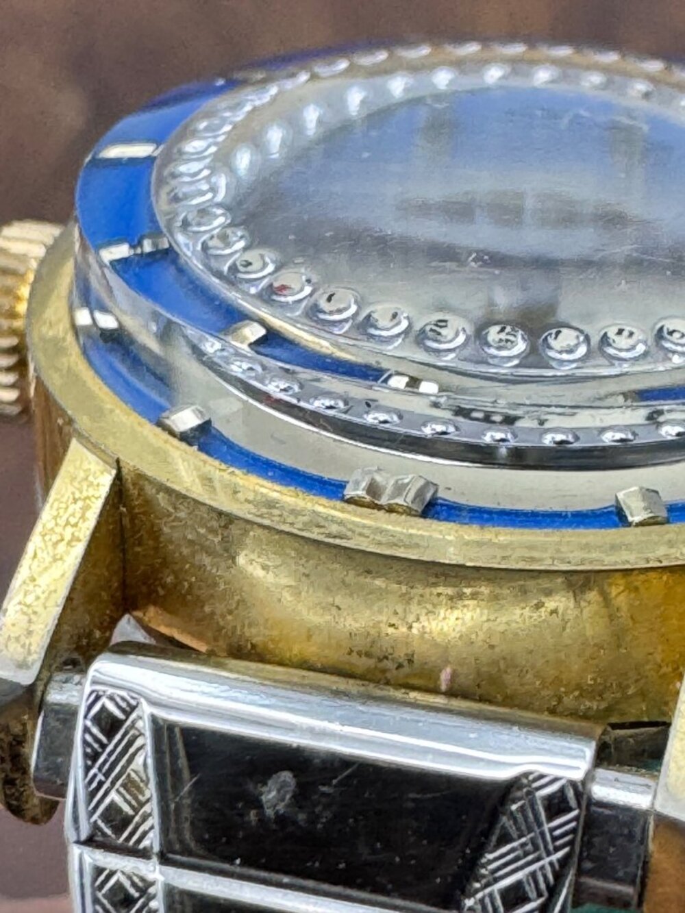 Vintage Jowissa 17 Jewel Swiss Mechanical Watch Blue Bezel Rhinestone Dial - Picture 5 of 6